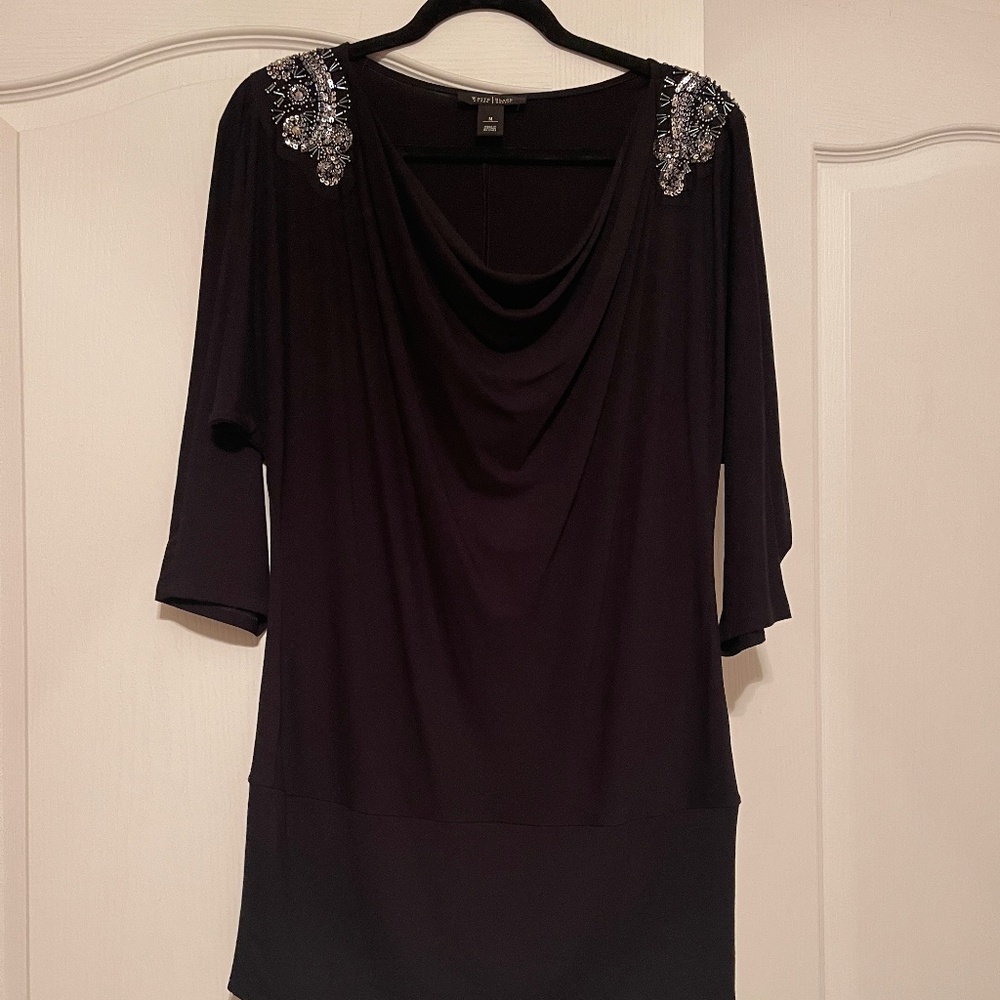 White House Black Market Sequin Black Top Size Medium M Beadwork